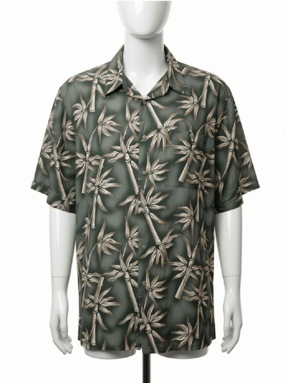 VTG Campia Moda Men's L Green Bamboo Tropical 100% Rayon Short Sleeve Camp Shirt